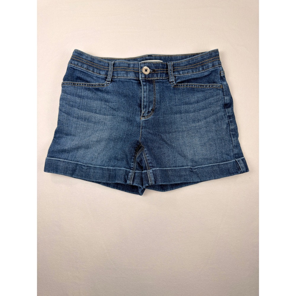 White House Black Market Blanc Denim Shorts Medium Wash Cuffed Size 4 ID803116